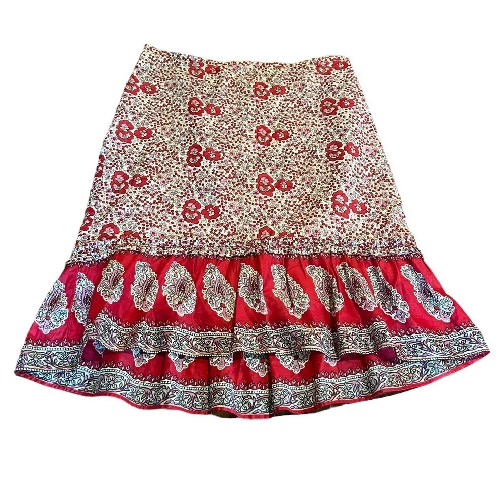 BCBGMAXAZRIA Floral Paisley Print Ruffled Skirt Size Small
